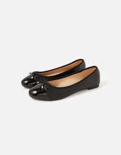 Toe Cap Bow Ballerina Flats, Black (BLACK), large