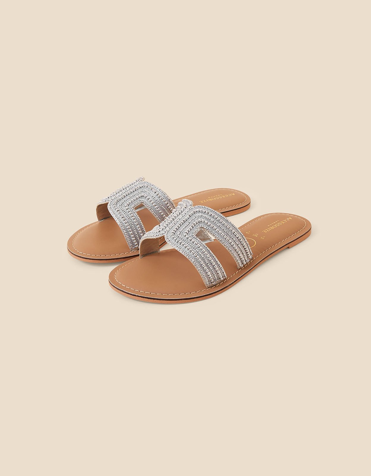 Beaded Wide Fit Sandals Silver
