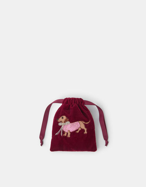 Sausage Dog Velvet Drawstring Pouch, , large