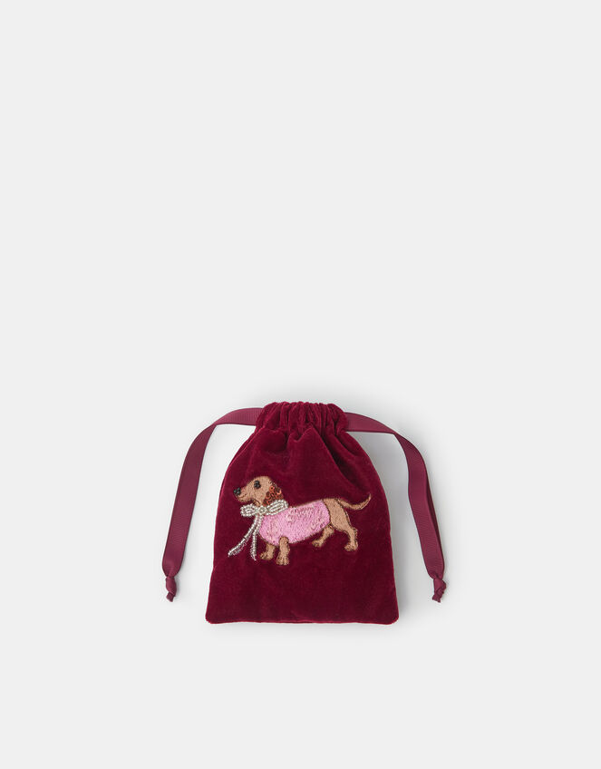 Sausage Dog Velvet Drawstring Pouch, , large