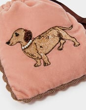 Sausage Dog Velvet Drawstring Pouch, , large