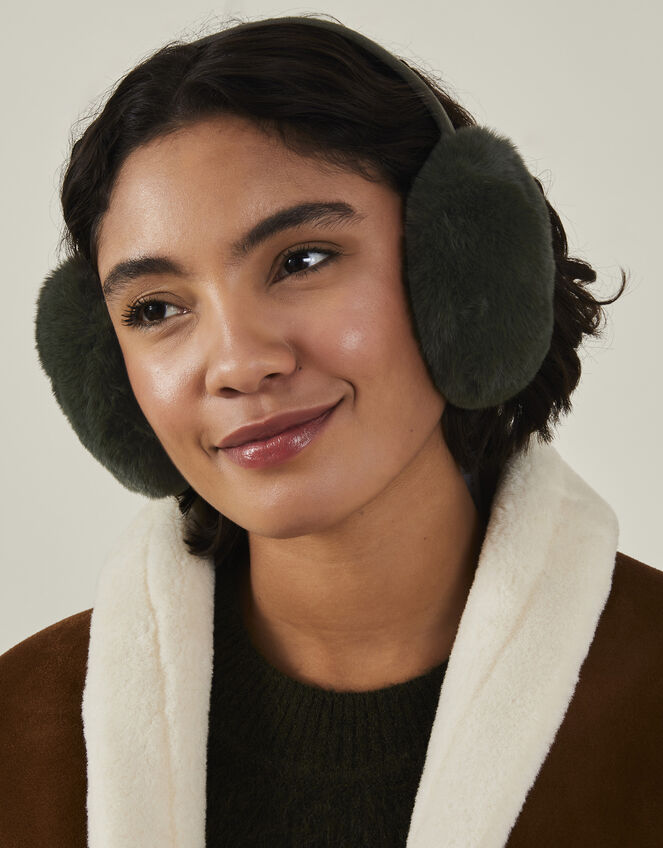 Faux Fur Earmuffs, Green (GREEN), large