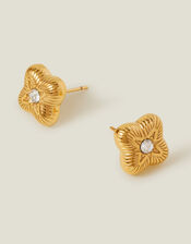 14ct Gold-Plated Diamante Clover Stud Earrings, , large