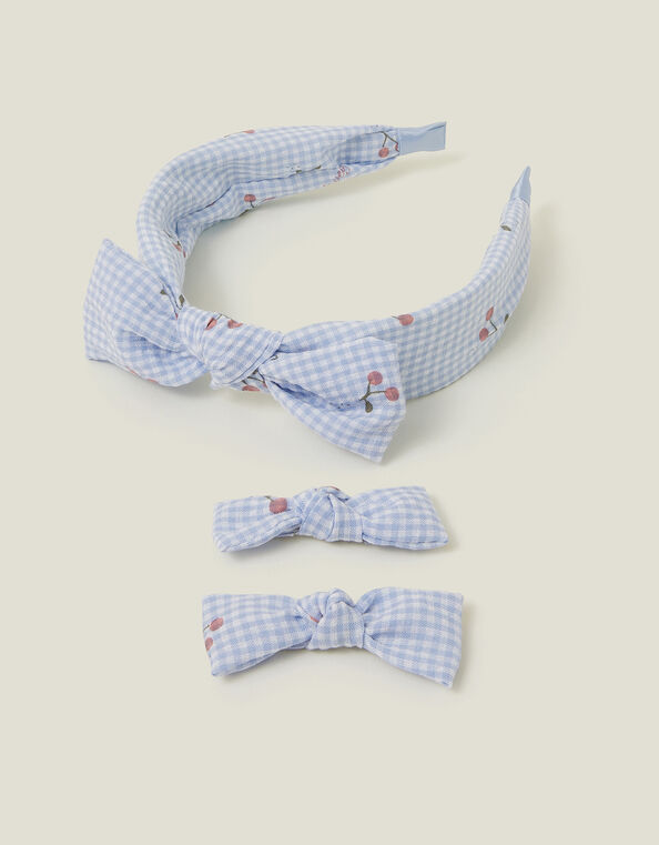 Girls Cherry Gingham Hair Bow and Headband Set, , large