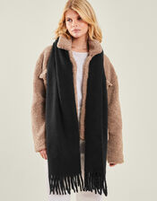 Plain Tassel Scarf, Black (BLACK), large
