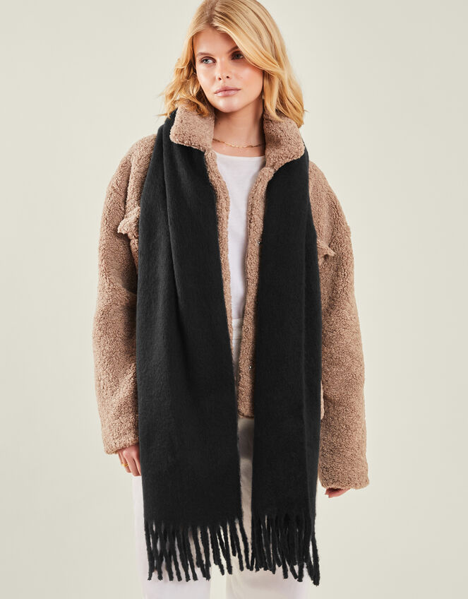 Plain Tassel Scarf, Black (BLACK), large