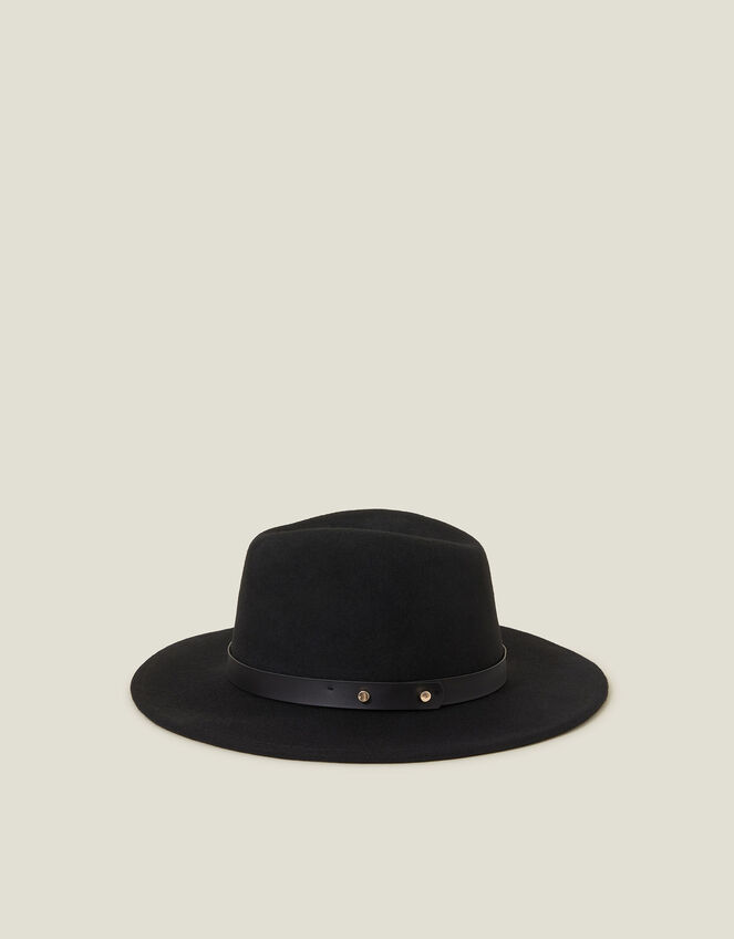 Wool Fedora Hat, Black (BLACK), large