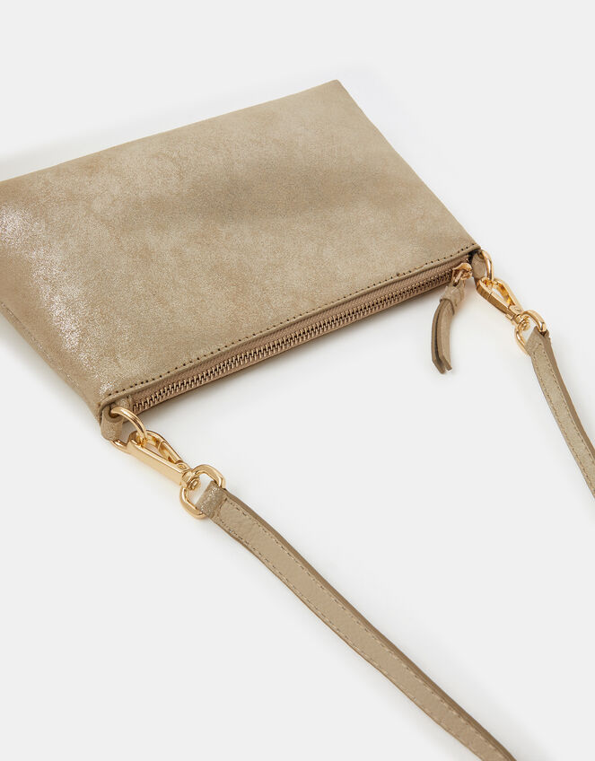 Glitter Leather Crossbody Bag, Gold (GOLD), large