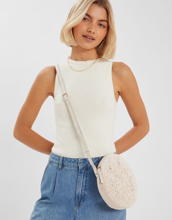 Round Macrame Bag Cream, , large