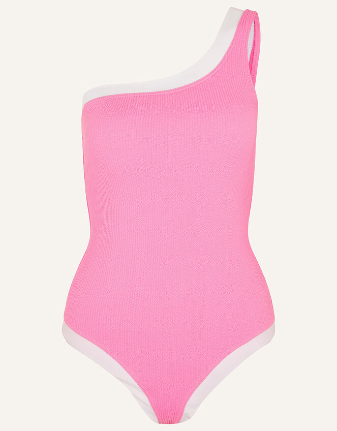 One-Shoulder Textured Swimsuit, Pink (PINK), large