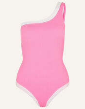 One-Shoulder Textured Swimsuit, Pink (PINK), large