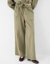 Wide Leg Denim Trousers, Green (KHAKI), large