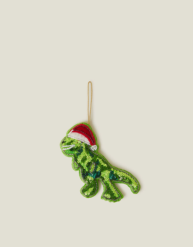 Santa Dinosaur Christmas Tree Decoration, Green (GREEN), large