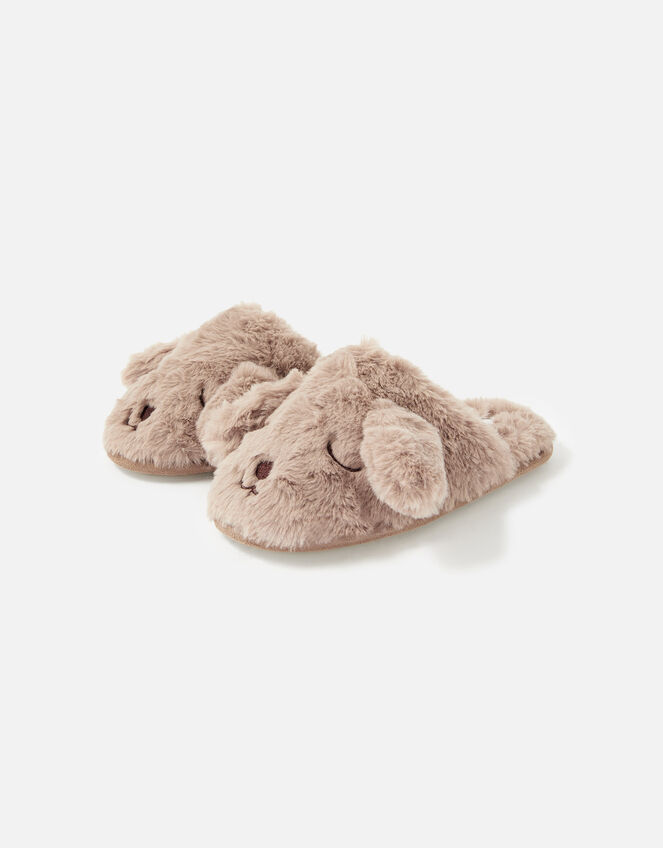 Puppy Fluffy Mule Slippers, Tan (TAN), large