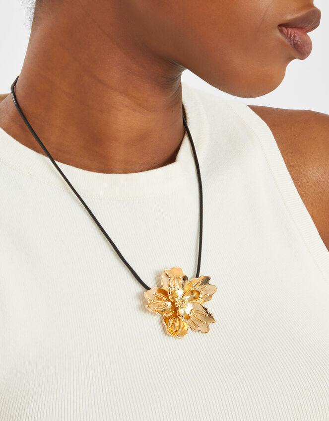 Statement Flower Cord Necklace, , large