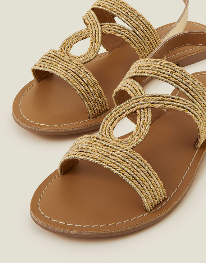 Raffia Loop Strappy Sandals Gold, Gold (GOLD), large