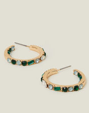 Gemstone Hoop Earrings Green, , large