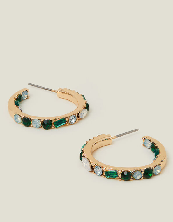 Gemstone Hoop Earrings Green, , large