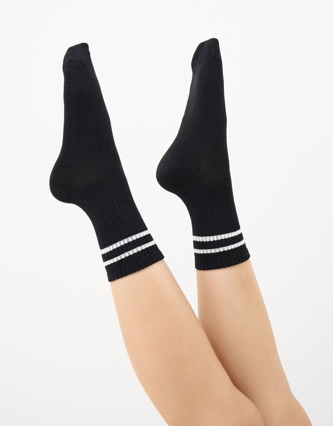 3-Pack Varsity Stripe Socks, Black (BLACK WHITE), large