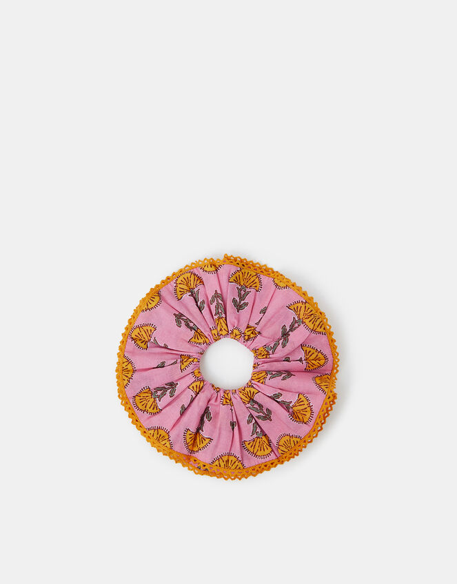 Oversized Floral Print Hair Scrunchie, , large