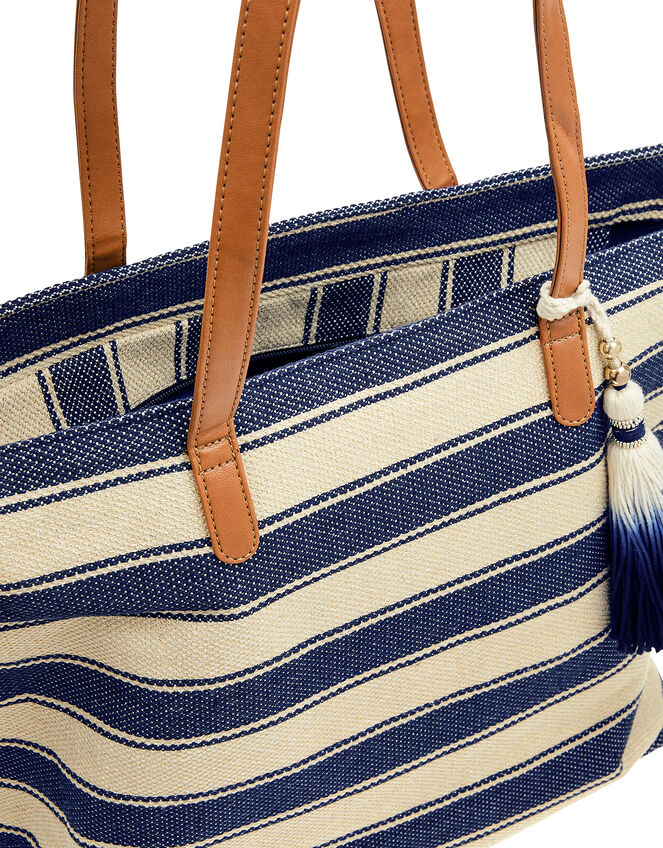 Nautical Stripe Beach Tote Bag, , large