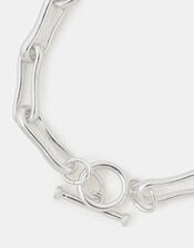 Sterling Silver-Plated Molten Link T-Bar Bracelet, , large