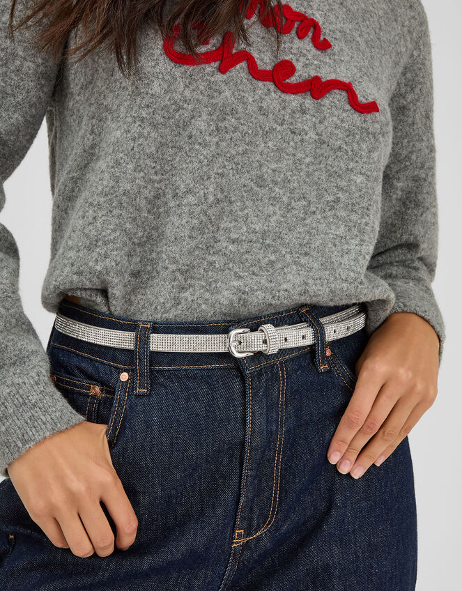Slim Diamanté Belt, Silver (SILVER), large