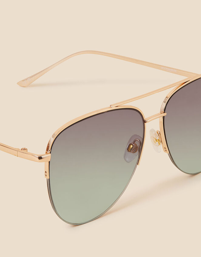 Half Frame Aviator Sunglasses, Green (GREEN), large