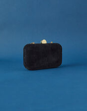 Velvet Hardcase Clutch Bag, Black (BLACK), large