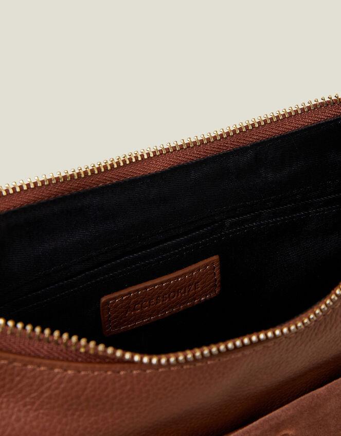 Leather Messenger Cross-Body Bag, Tan (TAN), large