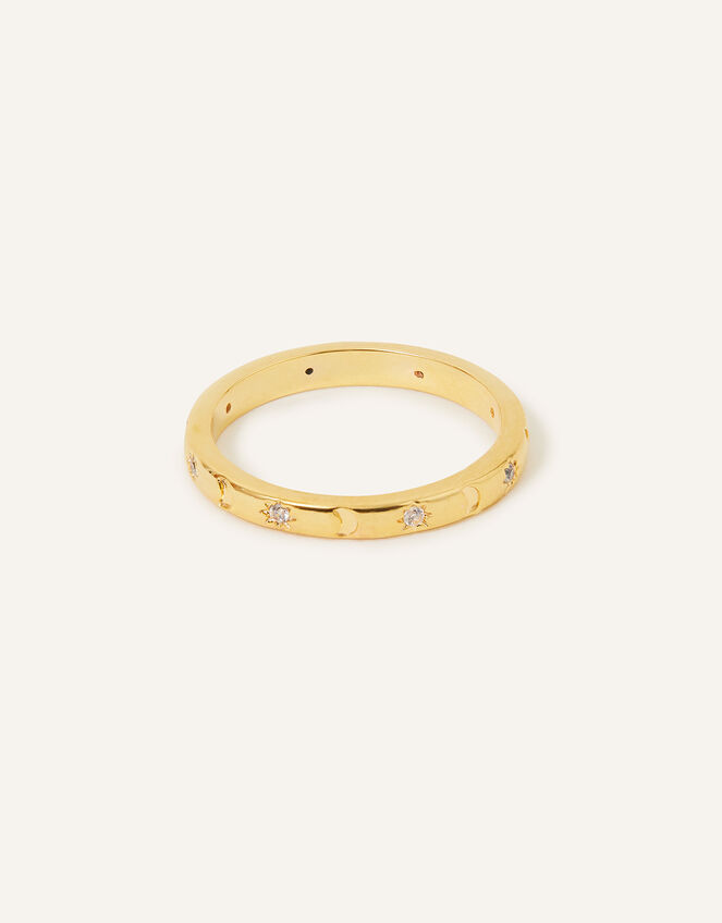 14ct Gold-Plated Star and Moon Band Ring, Gold (GOLD), large