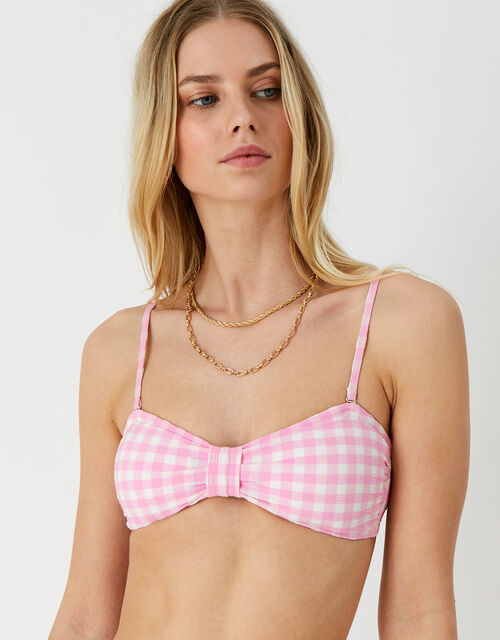 Gingham Bandeau Bikini Top, Pink (PINK), large