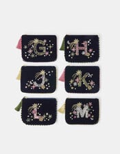 Embellished Initial Velvet Pouch, Blue (NAVY), large