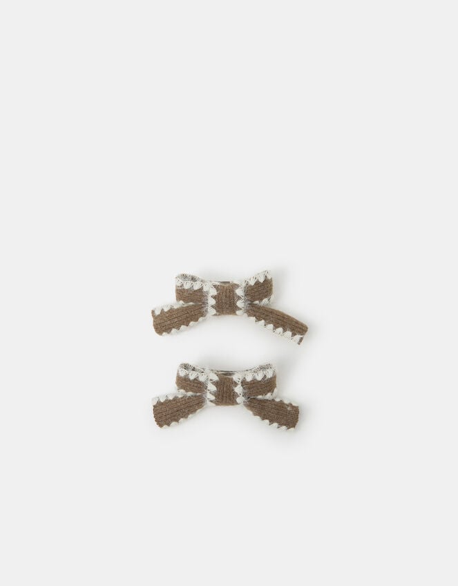 2-Pack Knit Bow Barrette Hair Clips, , large