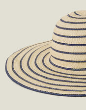 Stripe Straw Floppy Sun Hat, , large