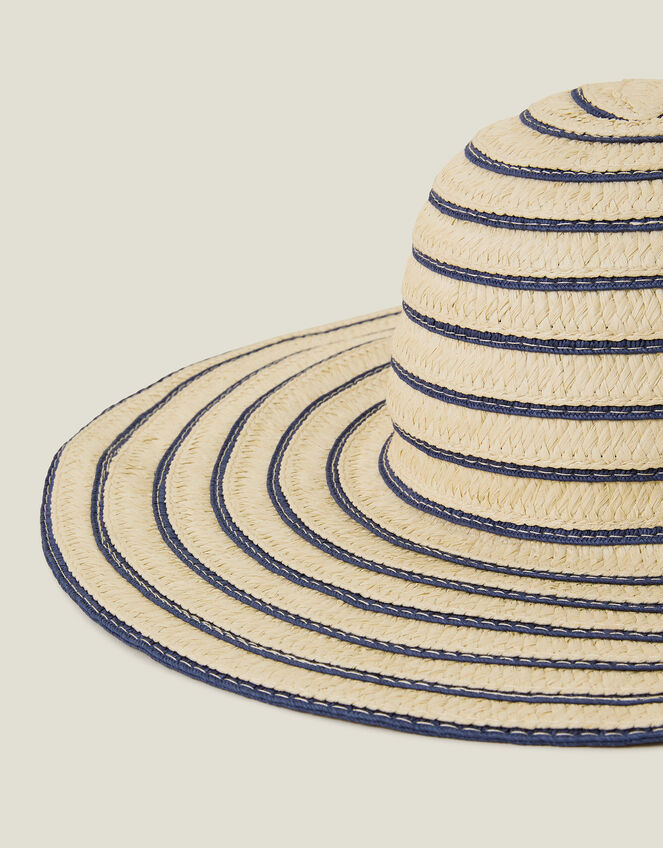 Stripe Straw Floppy Sun Hat, , large