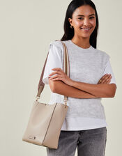 Faux Leather Bucket Bag, Nude (NUDE), large