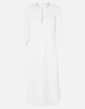 Crinkle Tiered Maxi Dress in Pure Cotton, White (WHITE), large