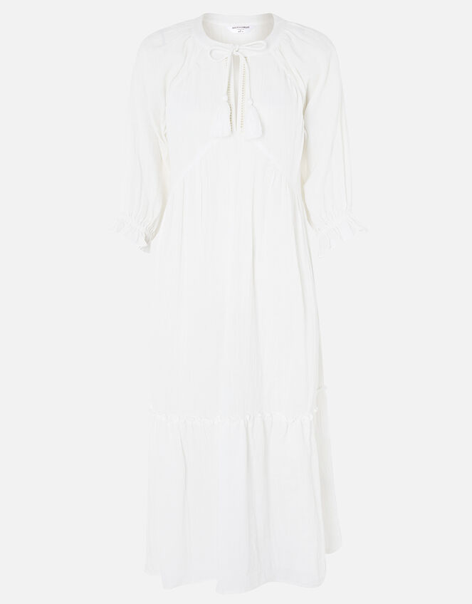 Crinkle Tiered Maxi Dress in Pure Cotton, White (WHITE), large