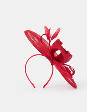 Woven Bow Feather Disc Fascinator, Red (RED), large