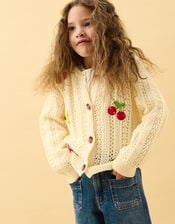 Girls Fruit Knit Cardigan, Ivory (IVORY), large