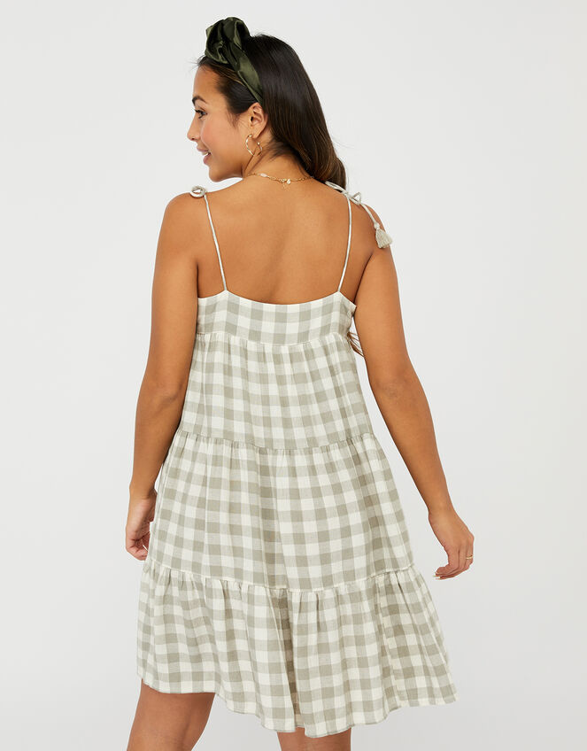 Gingham Strappy Sun Dress, Green (GREEN), large