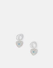 Sterling Silver-Plated Evil Eye Charm Hoop Earrings, , large