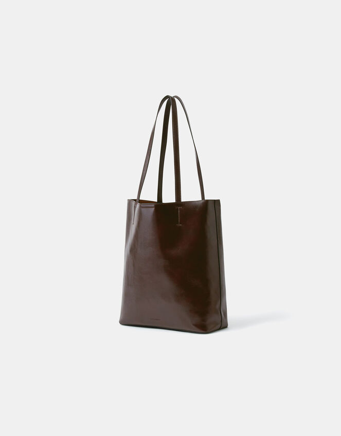 Faux Leather Tote Bag, Brown (CHOCOLATE), large