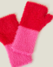 Colour Block Fuzzy Fingerless Gloves, , large