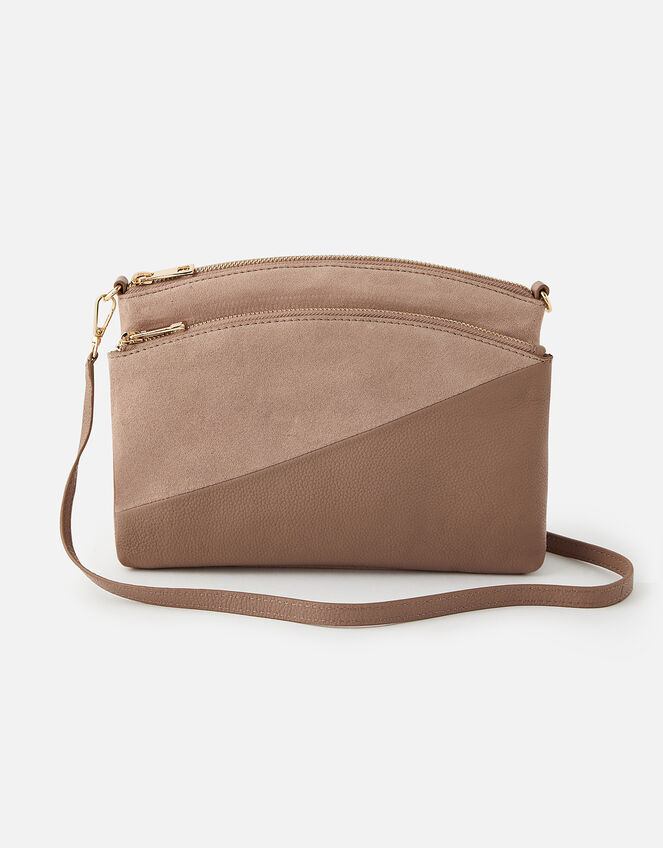 Darcey Leather Double Zip Cross-Body Bag, Nude (NUDE), large