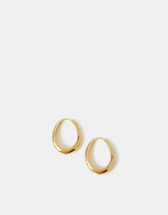 14ct Gold-Plated Large Oval Hoop Earrings, , large