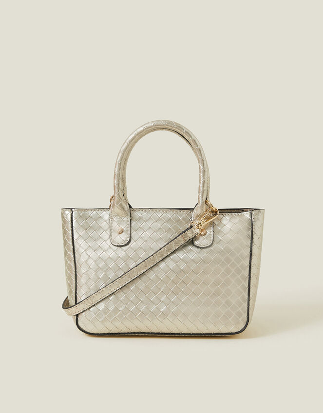 Woven Metallic Handbag, , large