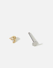 Gold-Plated Single Sparkle Stud Flat Back Earring, , large