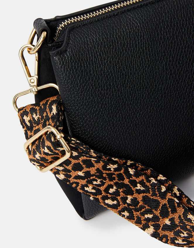 Webbing Strap Suedette Crossbody Bag, Black (BLACK), large